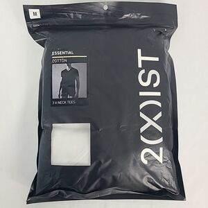 NEW 2xist Essential Cotton V-Neck 3 Pack White Short Sleeve T-Shirt Mens Size M